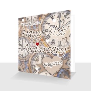 31st Wedding Anniversary Card : Timepieces Wedding Anniversary : Watercolour Design
