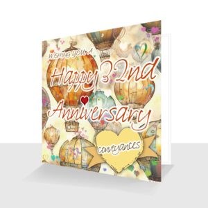 32nd Wedding Anniversary Card : Conveyances Wedding Anniversary : Watercolour Design