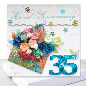 Luxury Coral Anniversary Card : 3D Boxed 35th Wedding Anniversary Card