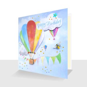Pretty Embellished Happy Birthday Hot Air Balloons Card 3D