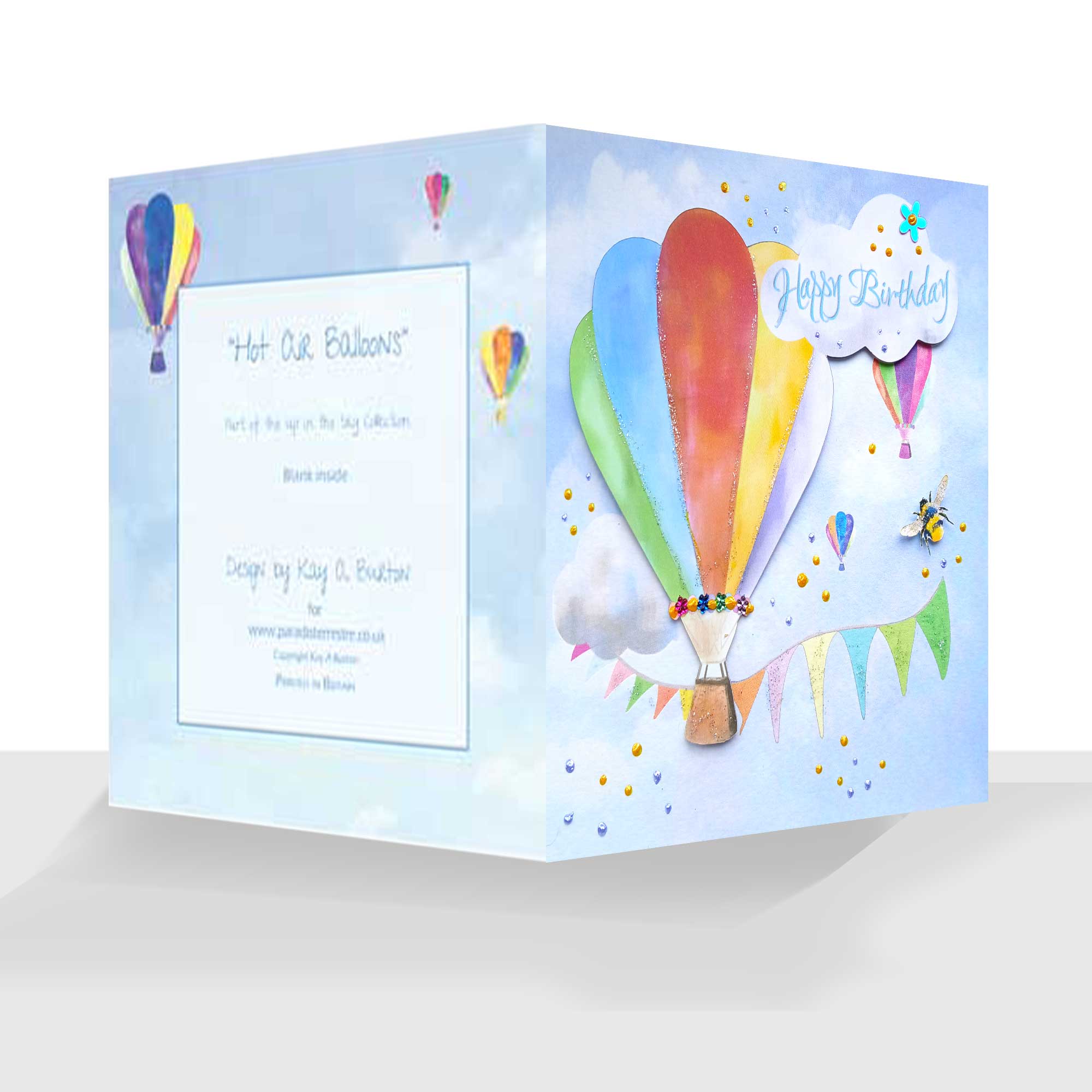 Pretty Embellished Happy Birthday Hot Air Balloons Card 3D