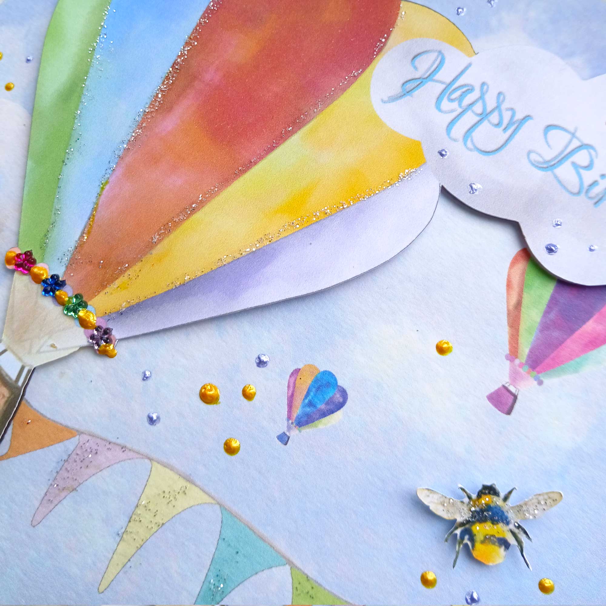 Pretty Embellished Happy Birthday Hot Air Balloons Card 3D