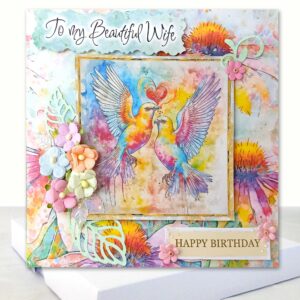 Beautiful Wife Boxed Birthday Card Birds and HeartsGorgeous Luxury Card
