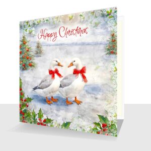 Luxury Happy Christmas Card Winter Geese