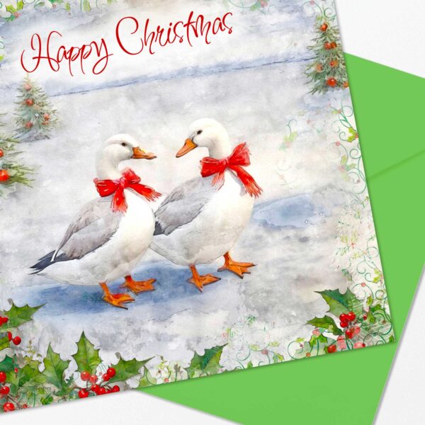 Luxury Happy Christmas Card Winter Geese