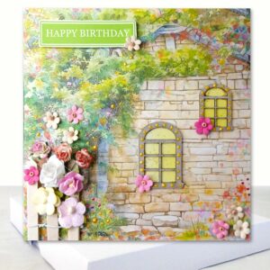 Cottage Boxed Birthday Card Windows and Flowers Luxury Card