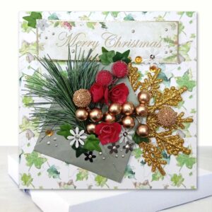 Luxury Merry Christmas Card : Envelope of flowers Green and Gold