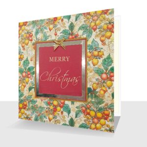 Stylish Embellished Christmas Card Luxury Foiled Christmas Card with a beautifully richly coloured Christmas design with gold envelope.