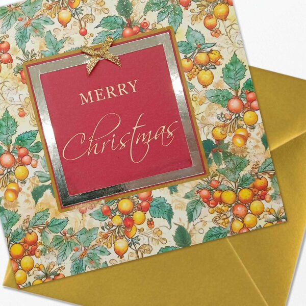 Stylish Embellished Christmas Card Luxury Foiled Christmas Card with a beautifully richly coloured Christmas design with gold envelope.