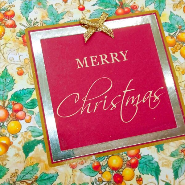 Stylish Embellished Christmas Card Luxury Foiled Christmas Card with a beautifully richly coloured Christmas design with gold envelope.