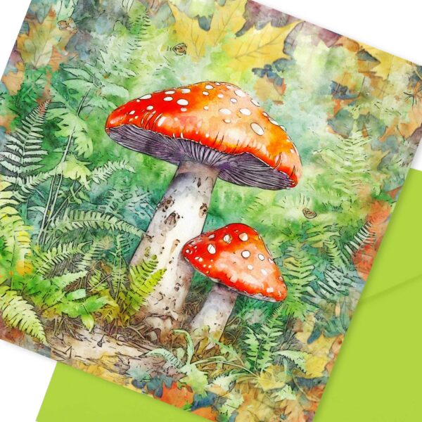 Red Toadstools Autumn Card - Any Occasion Greeting Card