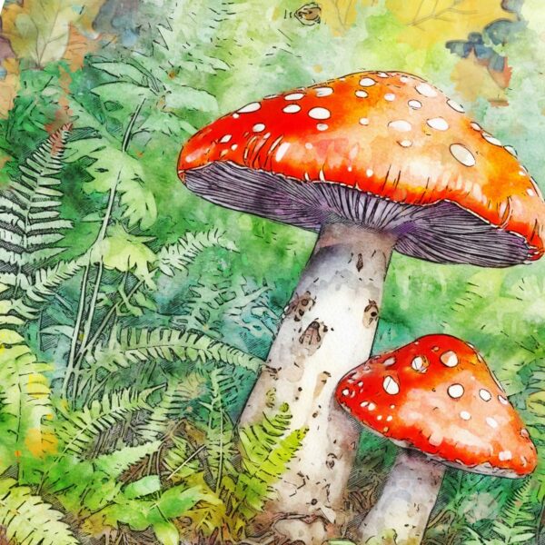 Red Toadstools Autumn Card - Any Occasion Greeting Card