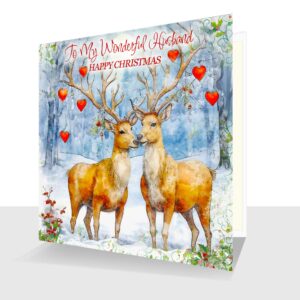 Luxury Husband Christmas Card - Reindeer - To My Wonderful Husband Happy Christmas