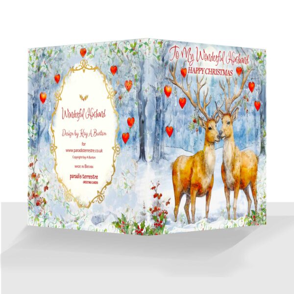 Luxury Husband Christmas Card - Reindeer - To My Wonderful Husband Happy Christmas