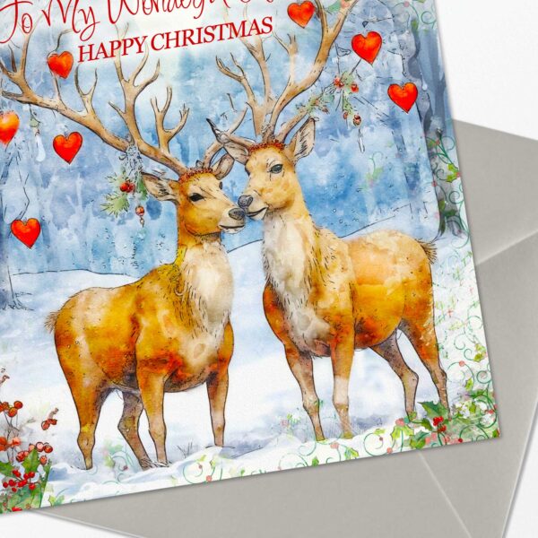 Luxury Husband Christmas Card - Reindeer - To My Wonderful Husband Happy Christmas