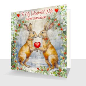 Wonderful Wife Christmas Card – To My Wonderful Wife at Christmas – Cute Hares