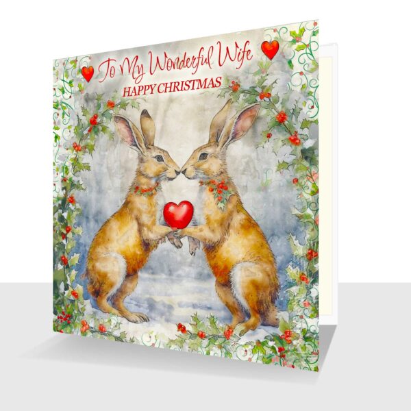 Wonderful Wife Christmas Card – To My Wonderful Wife at Christmas – Cute Hares