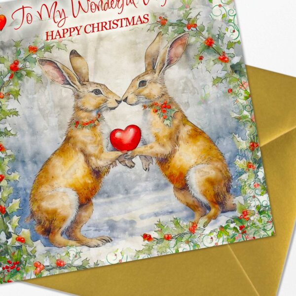 Wonderful Wife Christmas Card – To My Wonderful Wife at Christmas – Cute Hares