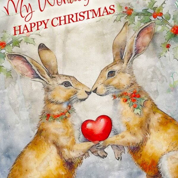 Wonderful Wife Christmas Card – To My Wonderful Wife at Christmas – Cute Hares