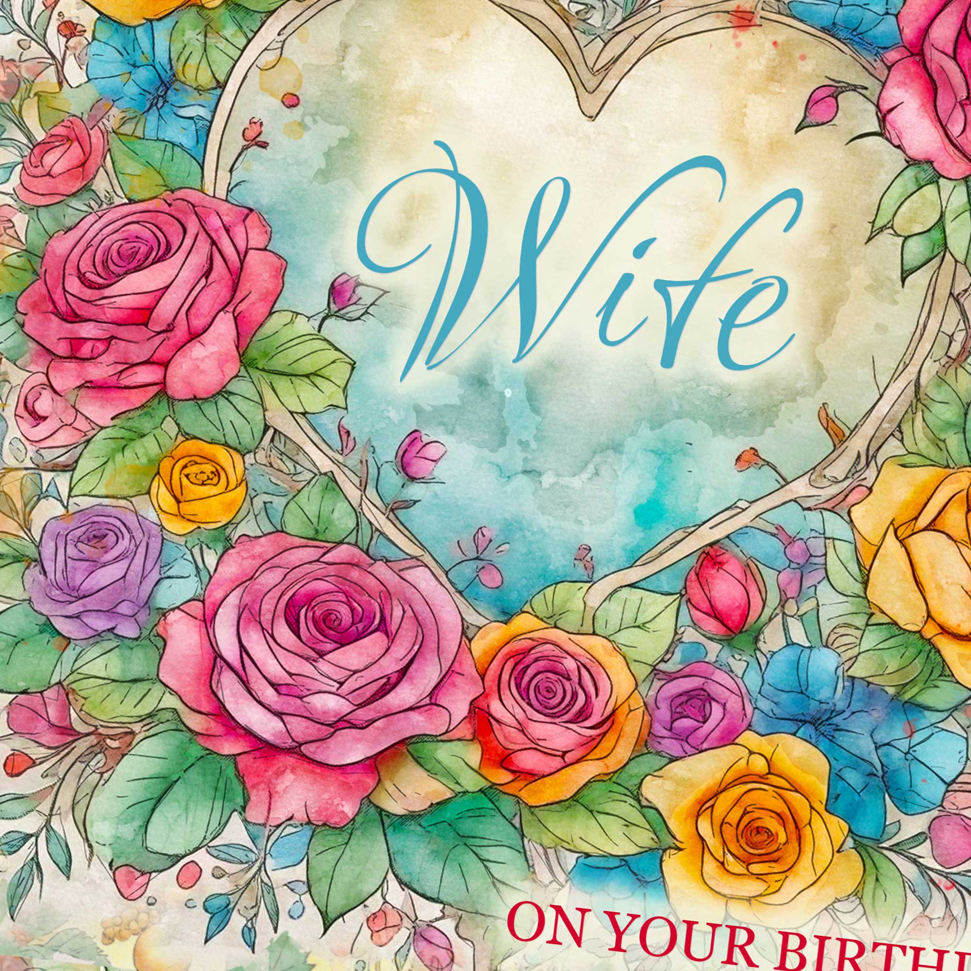 Lovely Wife Happy Birthday Card Floral Heart