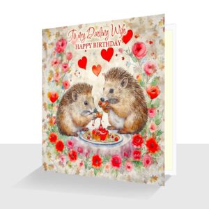 Darling Wife Happy Birthday Card Whimsical Hedgehogs