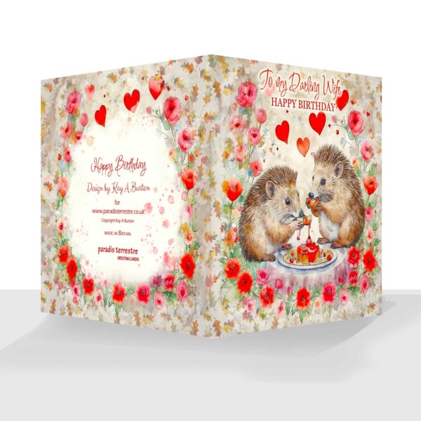 Darling Wife Happy Birthday Card Whimsical Hedgehogs