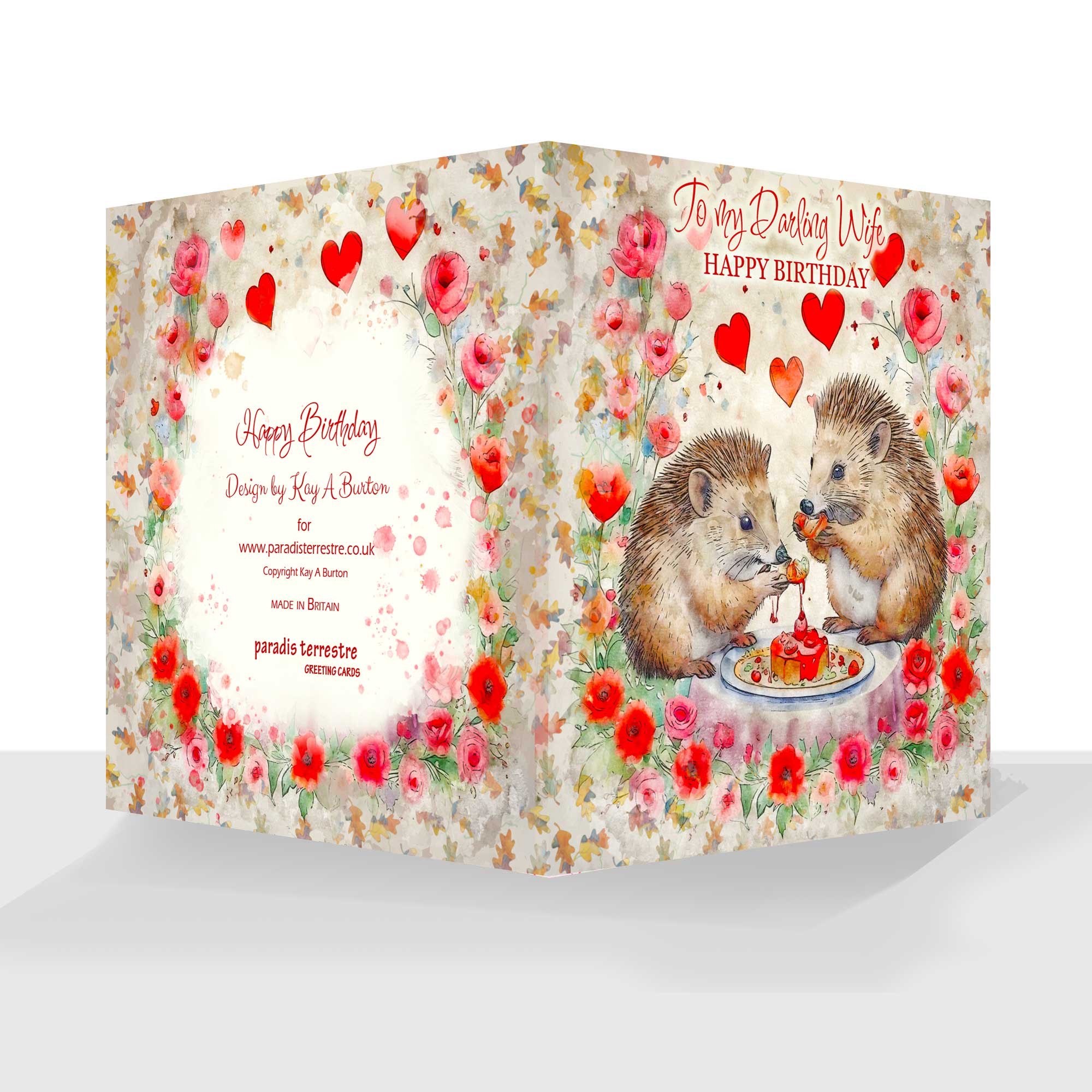 Darling Wife Happy Birthday Card Whimsical Hedgehogs