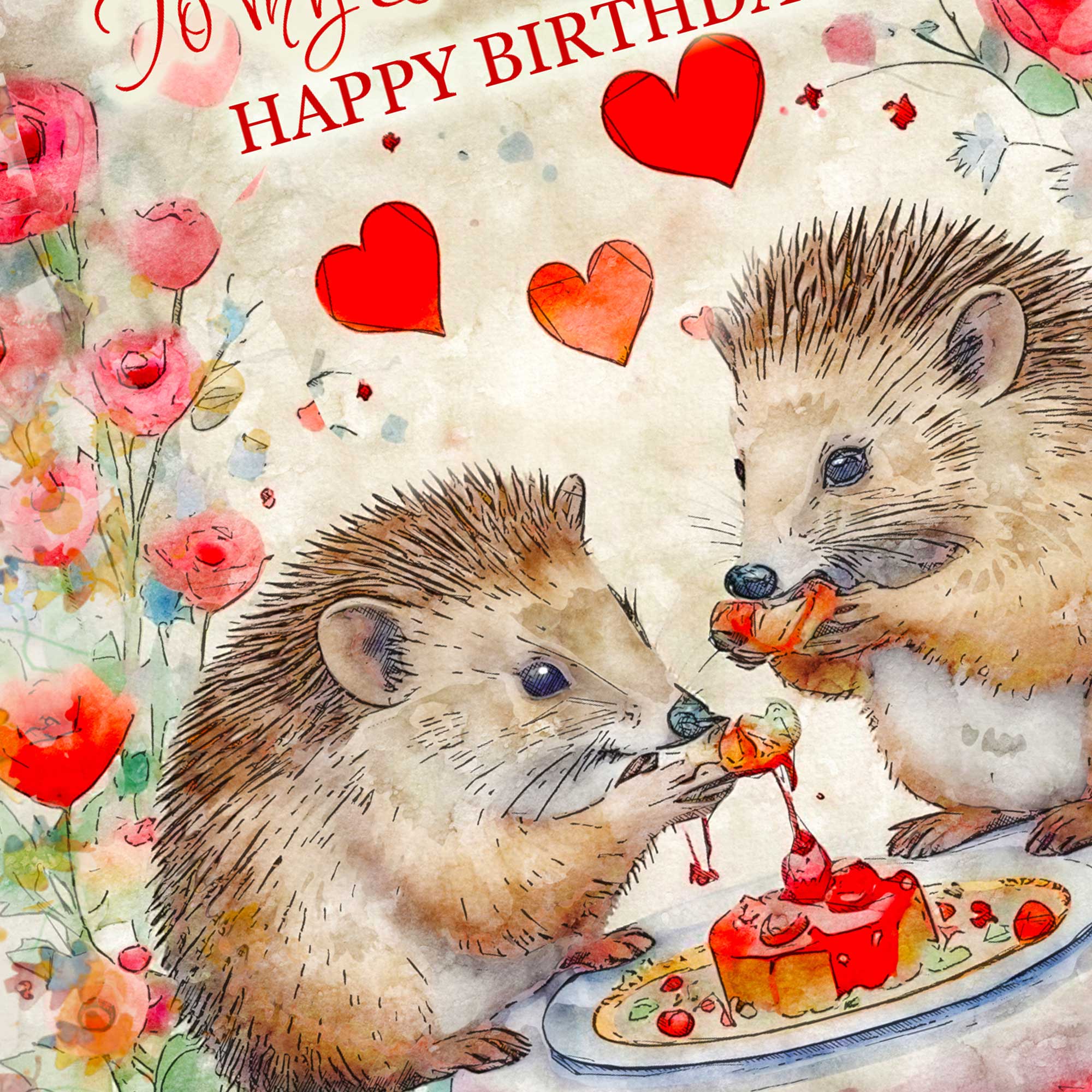 Darling Wife Happy Birthday Card Whimsical Hedgehogs