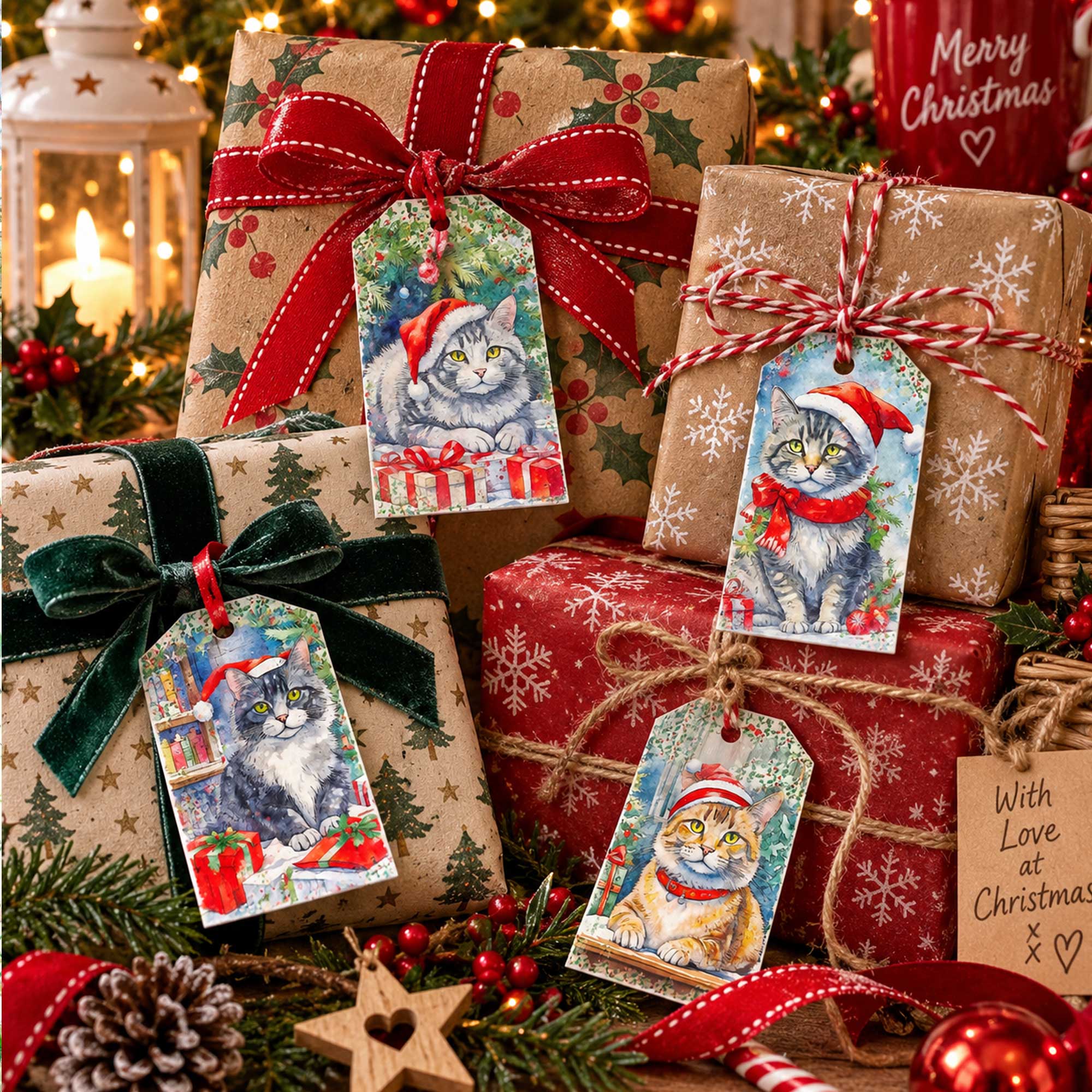 Christmas Cats Gift Tags - Four Tag Pack