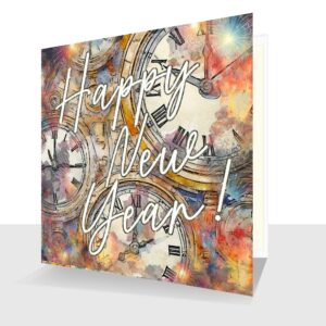 Happy New Year Card - Clocks and Fireworks