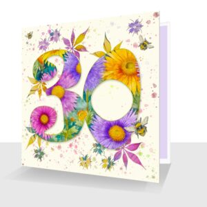 30th Birthday or Anniversary Card: Beautifully Floral