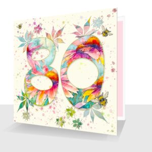 80th Birthday or Anniversary Card: Beautifully Floral