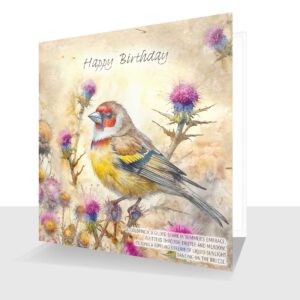 Goldfinch Watercolour Birthday Card – With a Delightful Verse