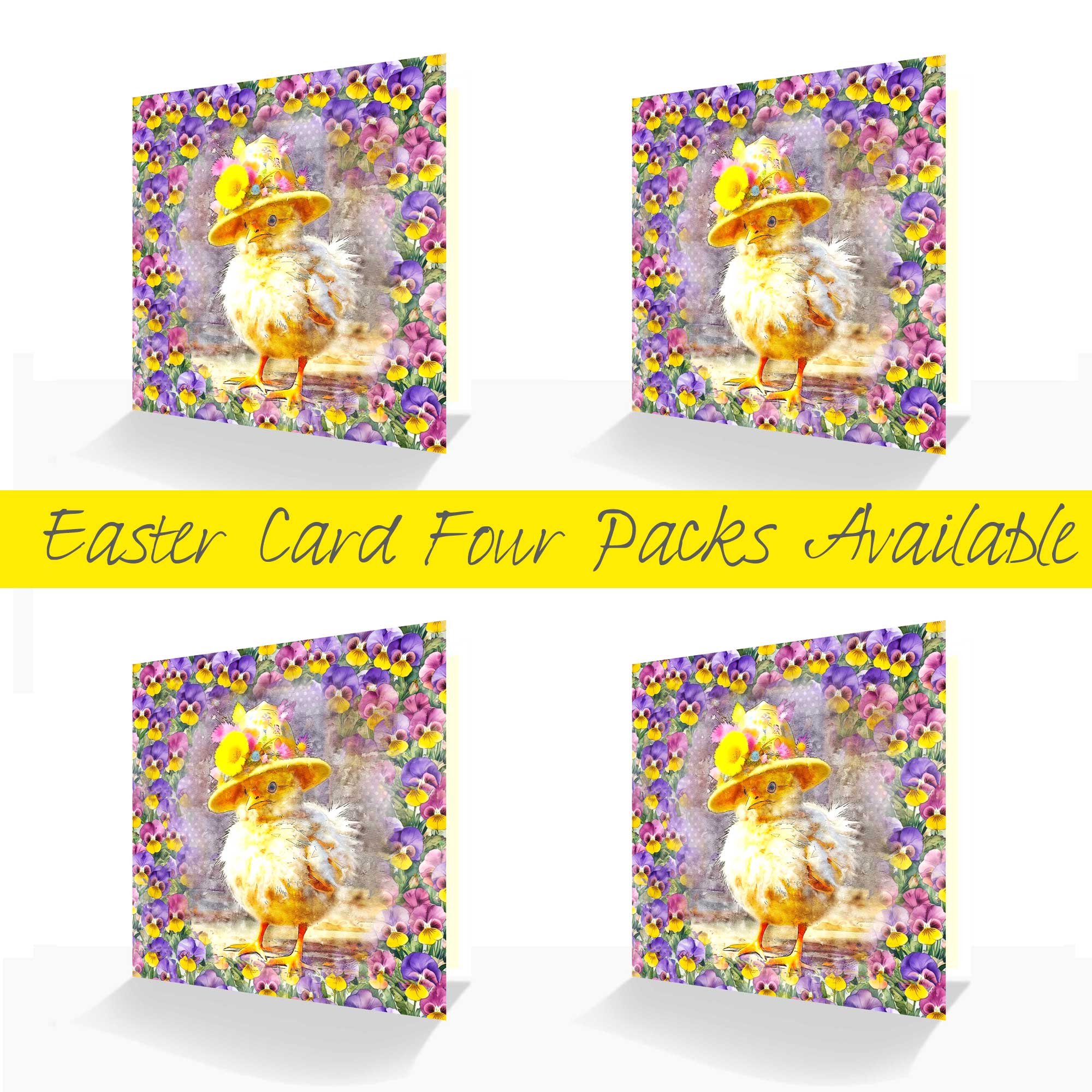 Easter Bonnet Chick Card - Deluxe Easter Card- Single Card or 4 Pack Option