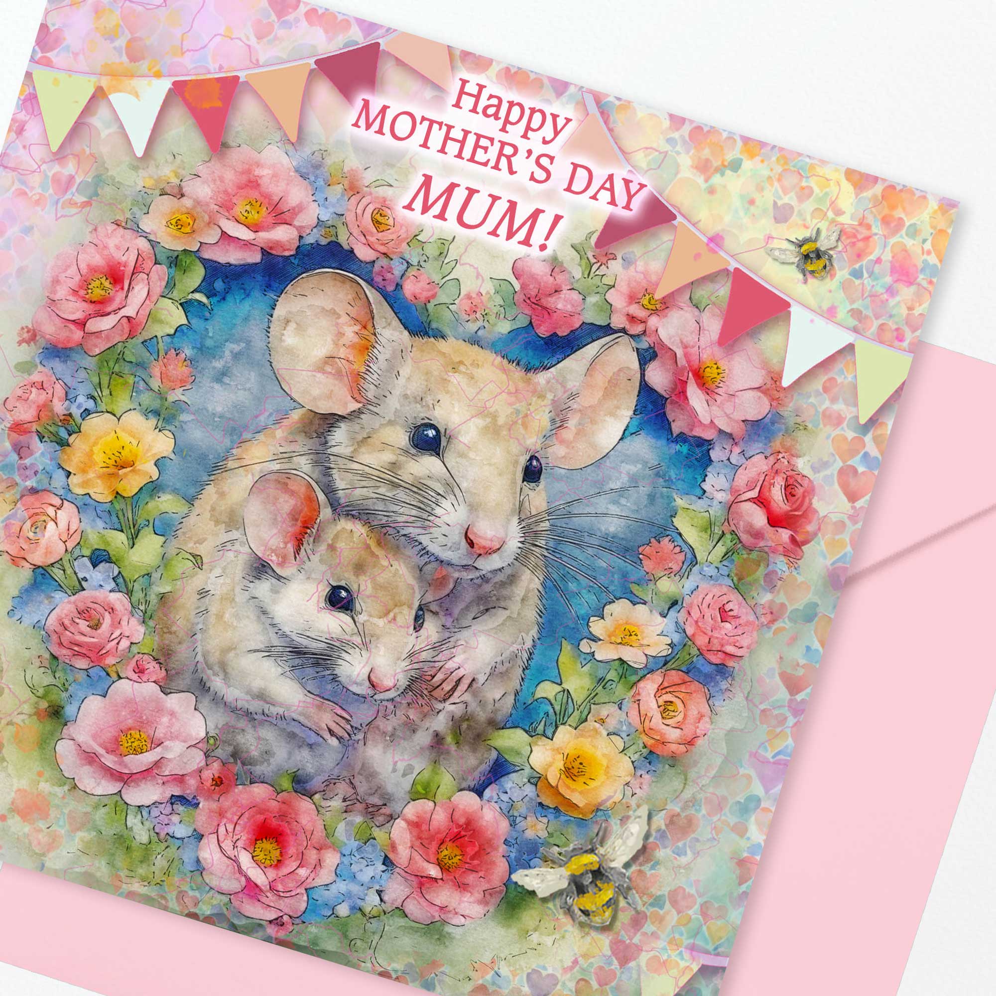 Happy Mother's Day Mum Card Colourful Cute Mice
