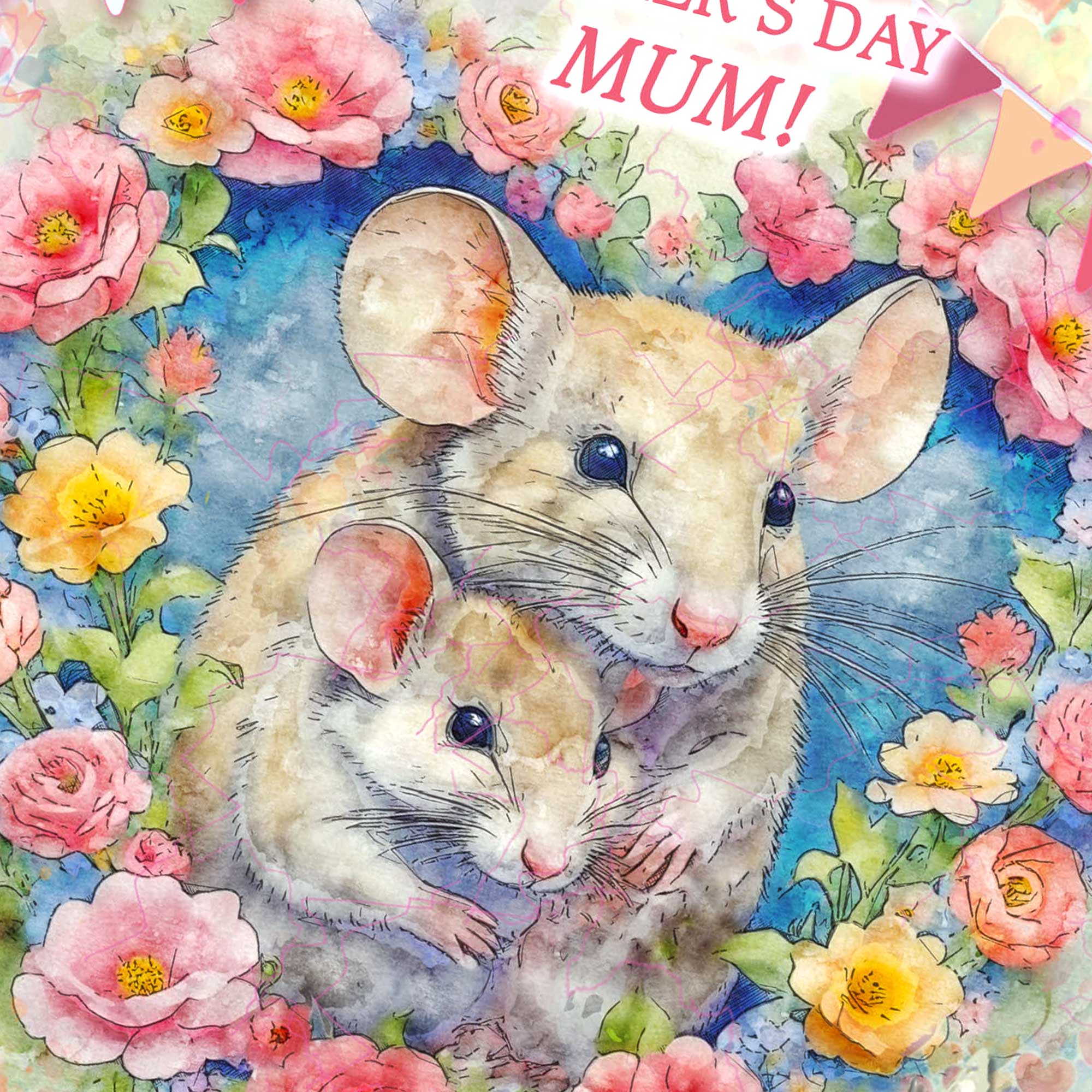 Happy Mother's Day Mum Card Colourful Cute Mice