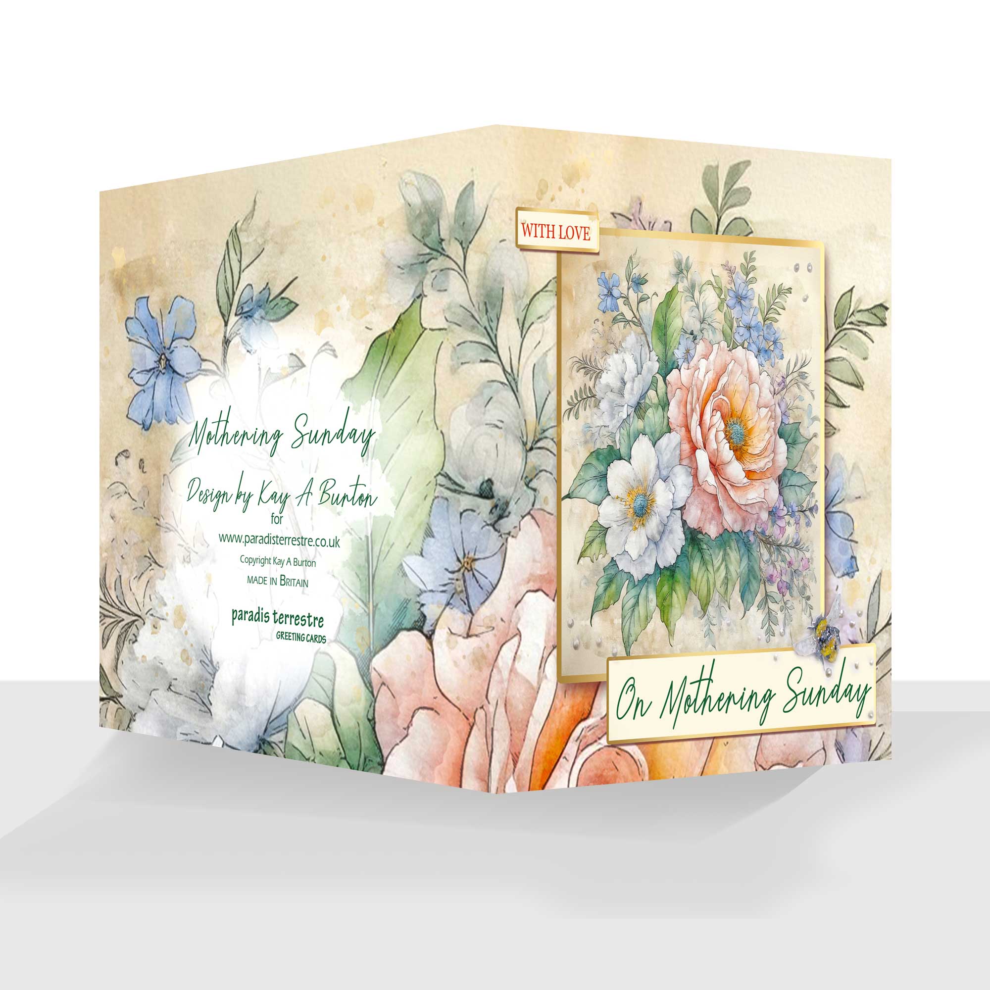 With Love Mothering Sunday Card Pastel Floral - Image 2
