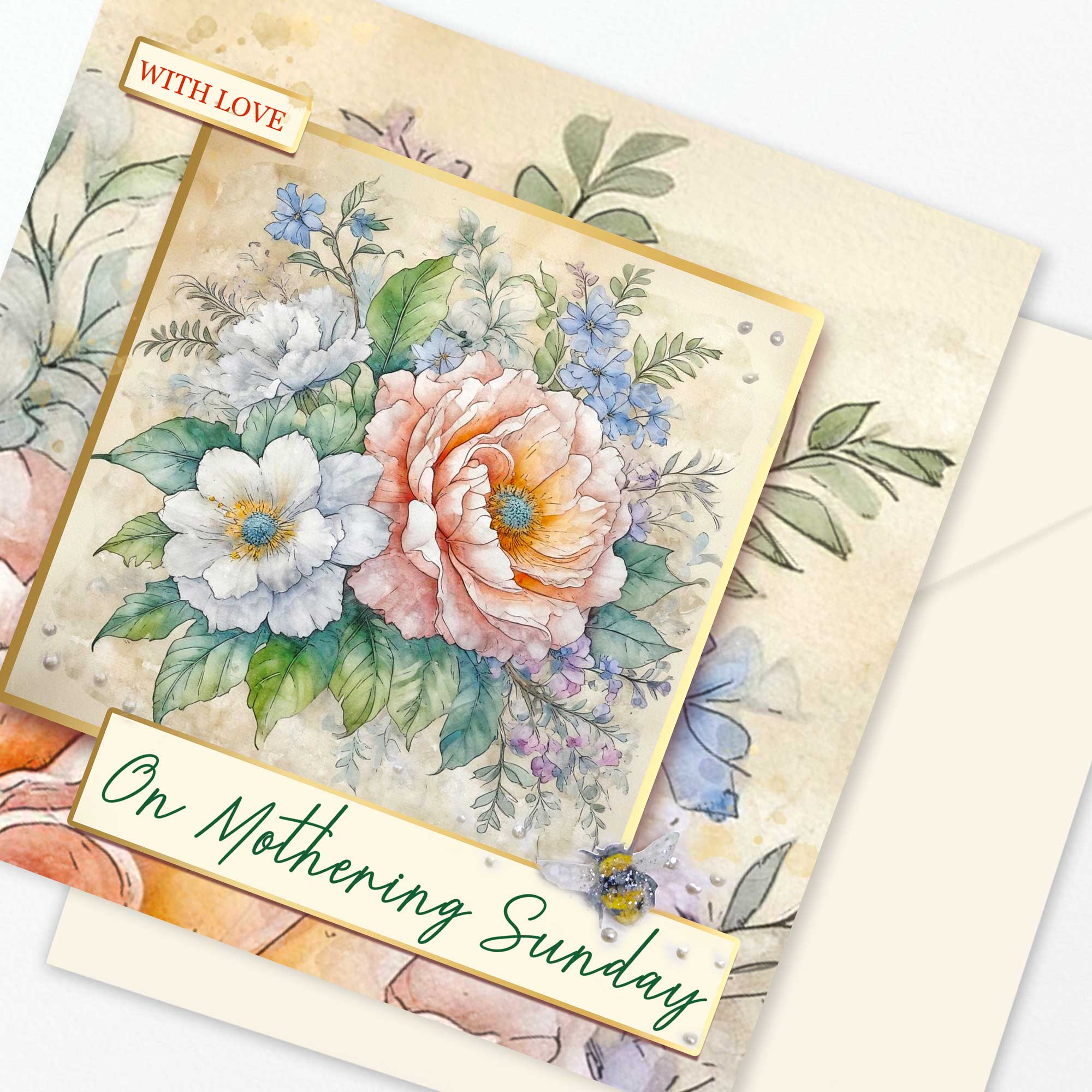 With Love Mothering Sunday Card Pastel Floral - Image 3