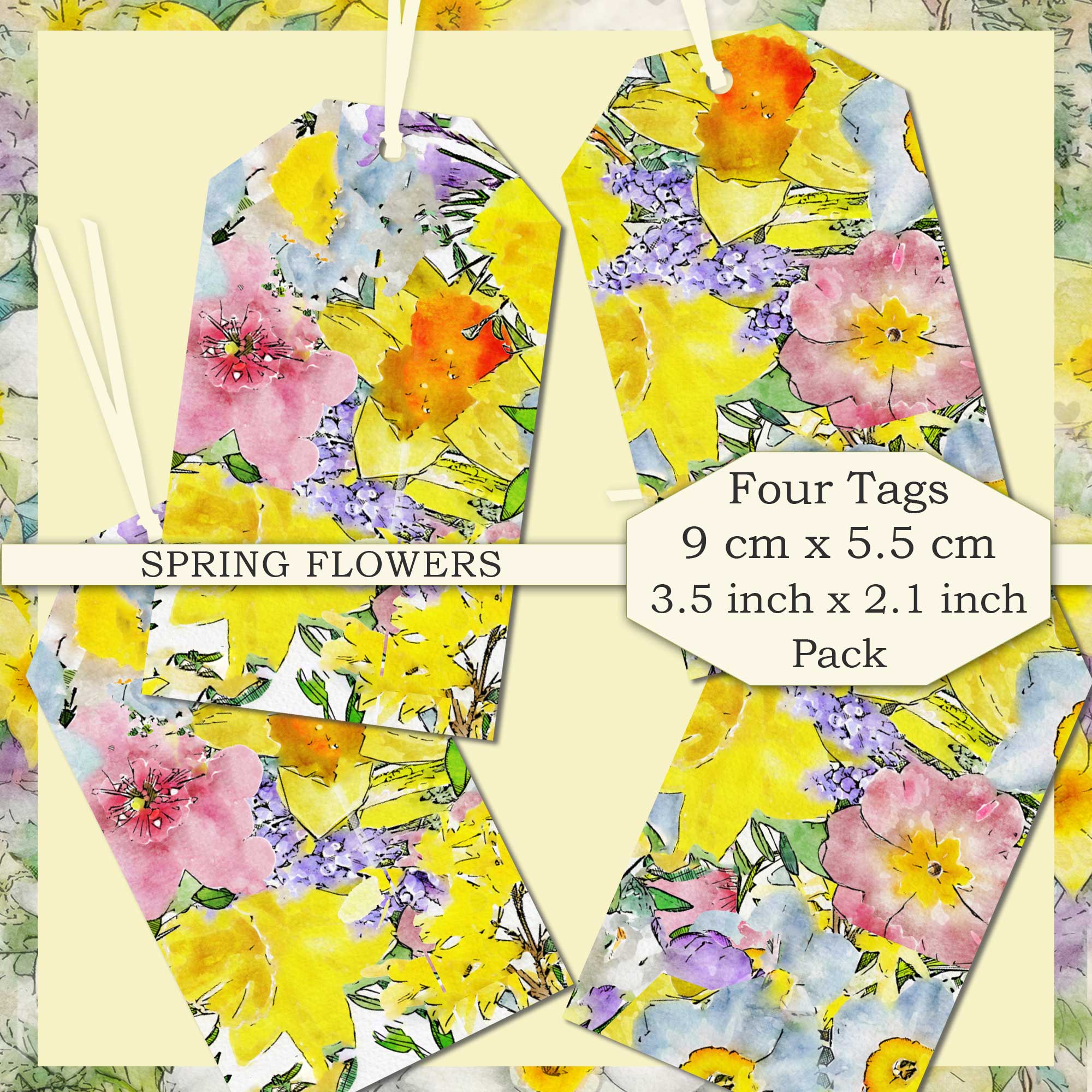 Spring Flowers Gift Tags - Easter Four Tag Pack - Birthday