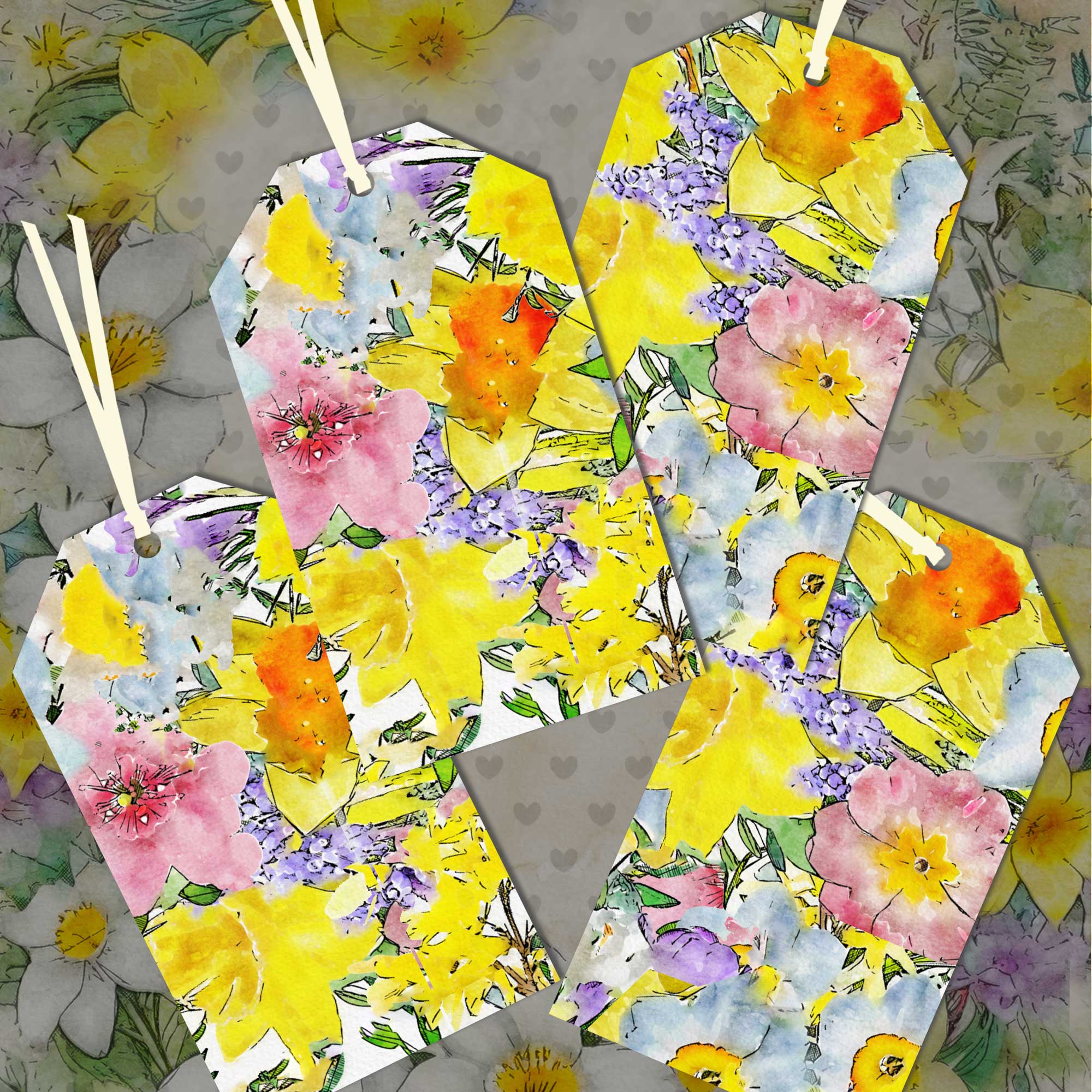 Spring Flowers Gift Tags - Easter Four Tag Pack - Birthday
