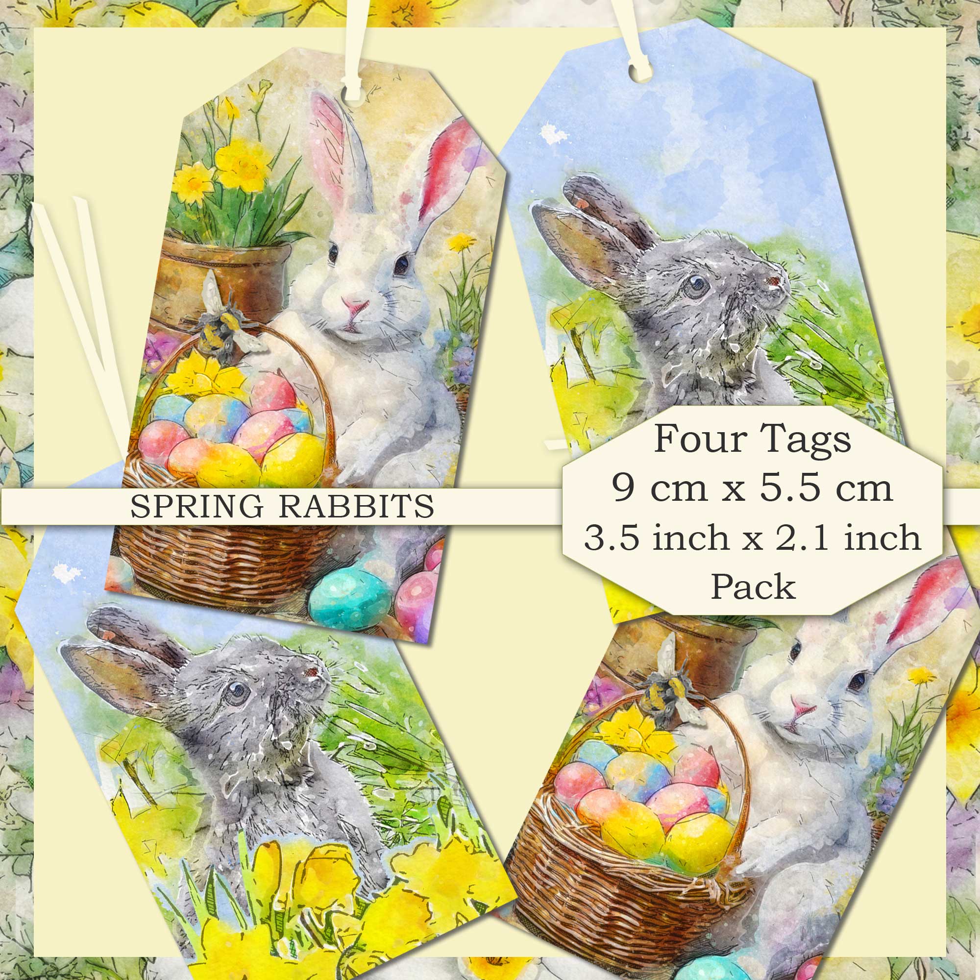 Spring Rabbits Gift Tags - Four Tag Pack Two Designs