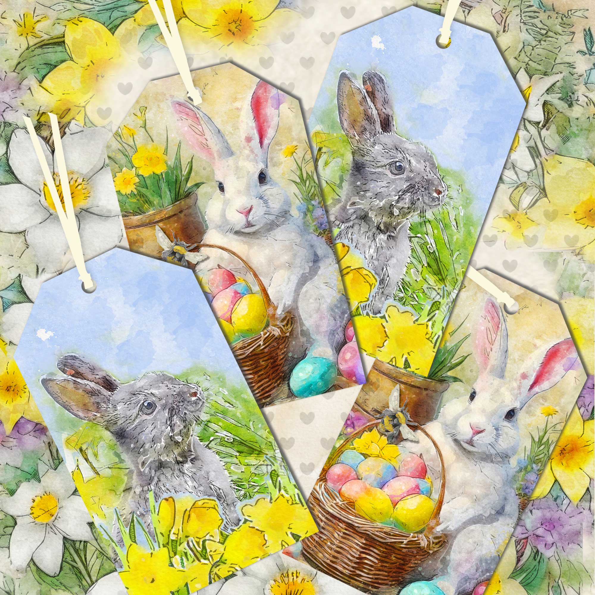 Spring Rabbits Gift Tags - Four Tag Pack Two Designs