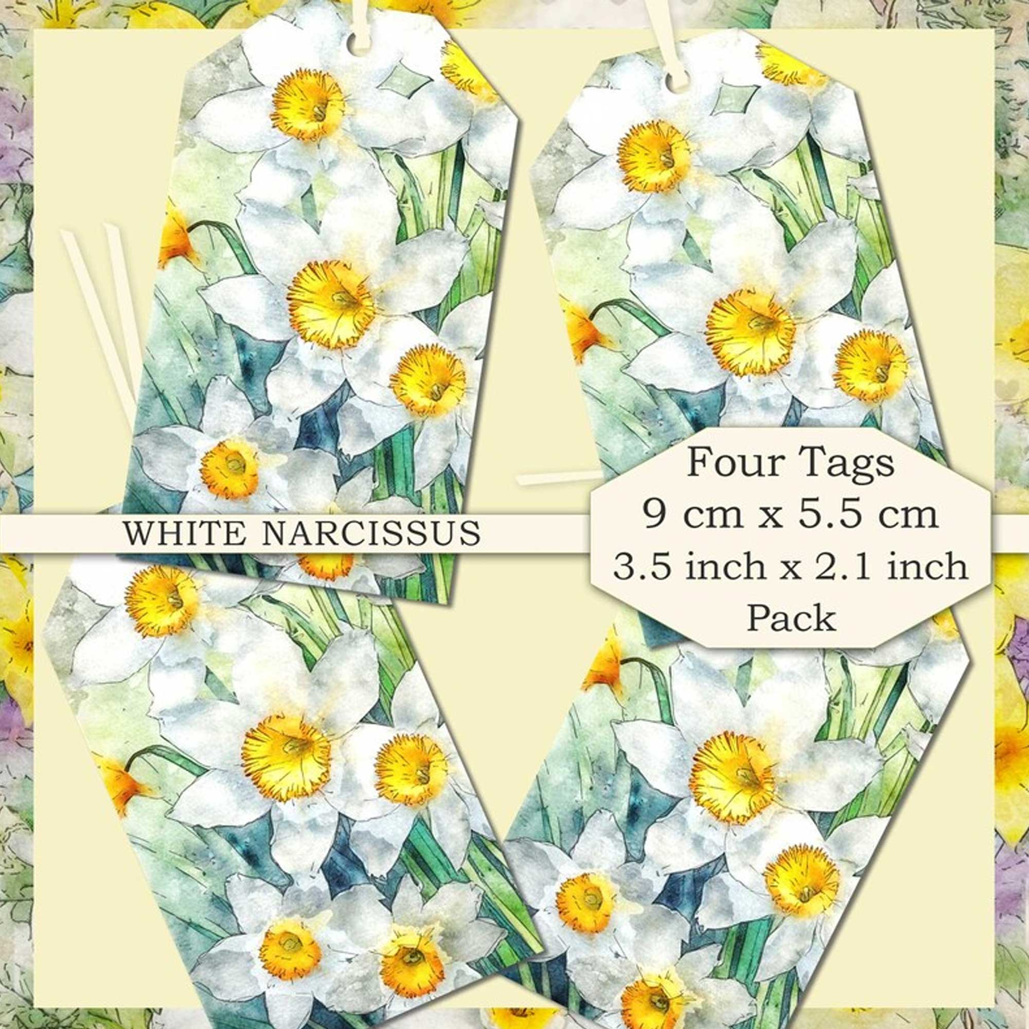 White Narcissus Gift Tags - Easter Four Tag Pack - Spring Birthday