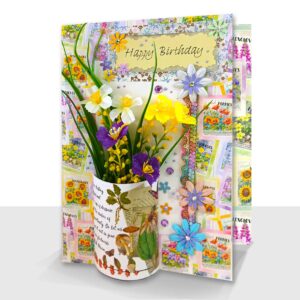 A5 Deluxe Birthday Card : Boxed Floral Mixed Media