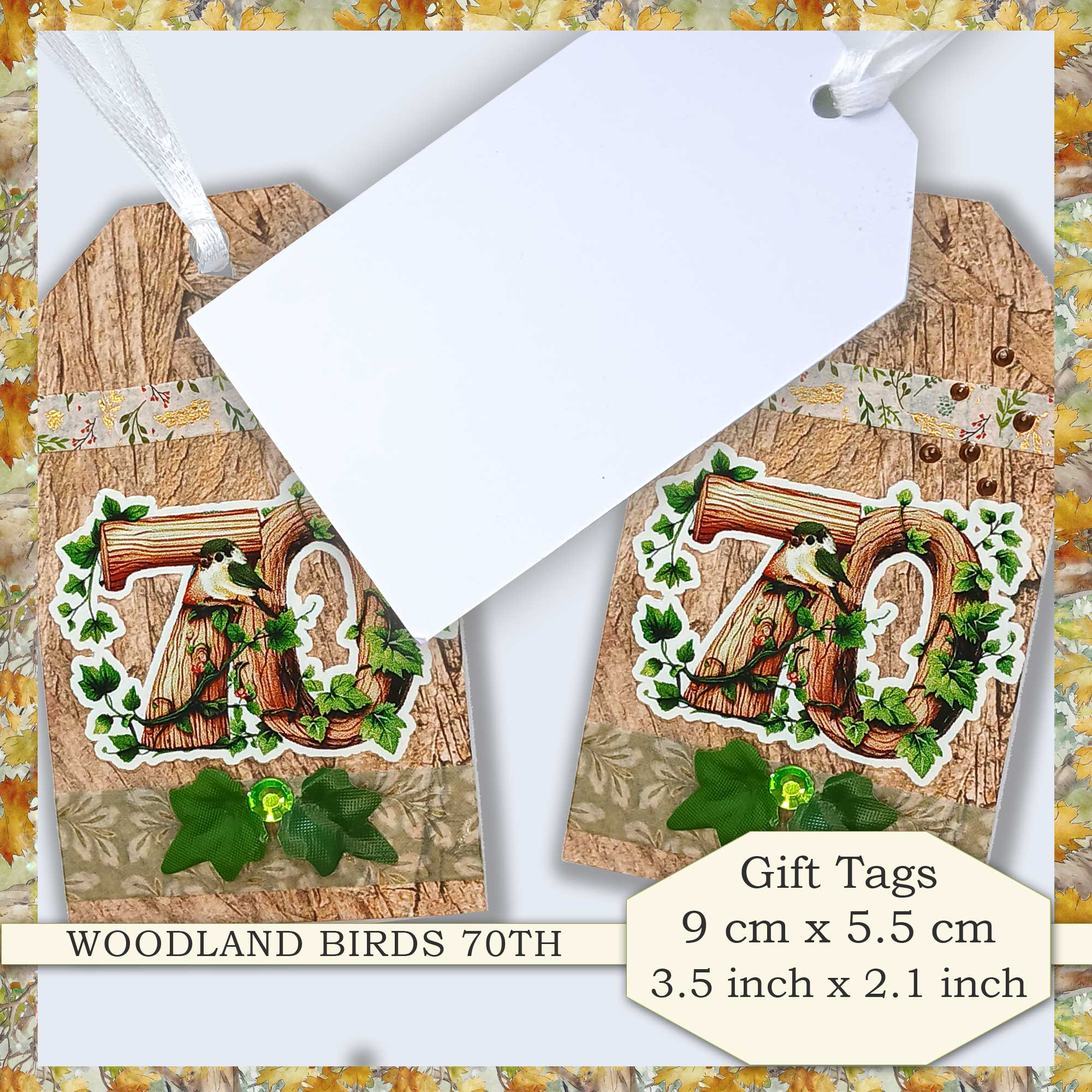 Embellished 70th Gift Tags - Woodland Birds