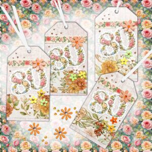 Deluxe 80th Gift Tags - Floral Rose Design