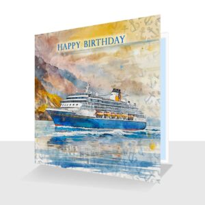 Cruise Ship Birthday Card Colourful Watercolour