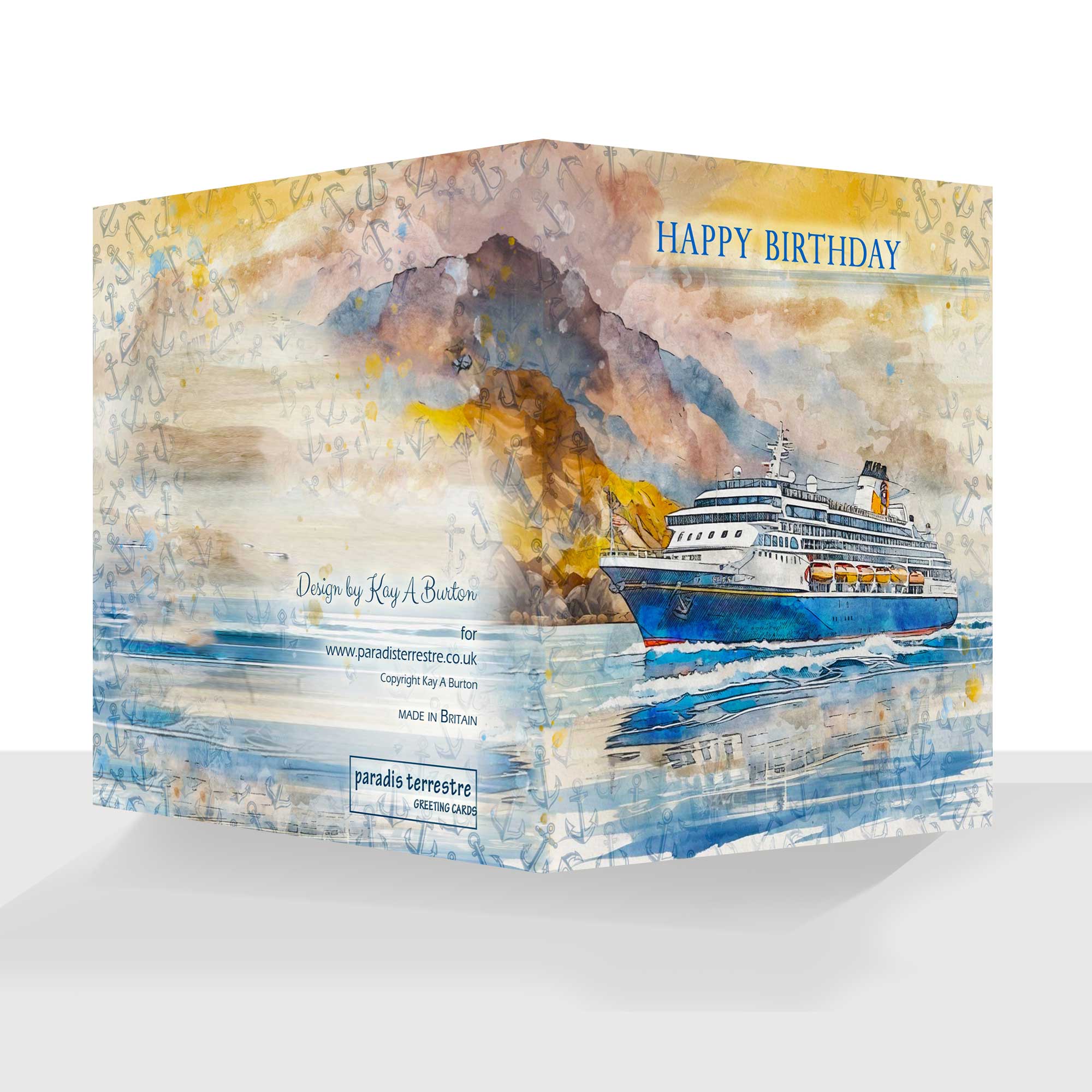 Cruise Ship Birthday Card Colourful Watercolour