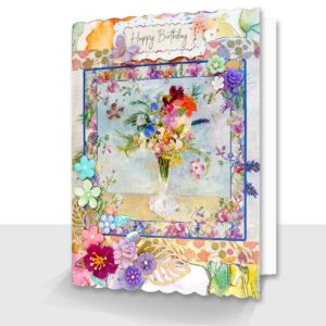 Superior A5 Birthday Card : Boxed Sweet Pea Mixed Media Design