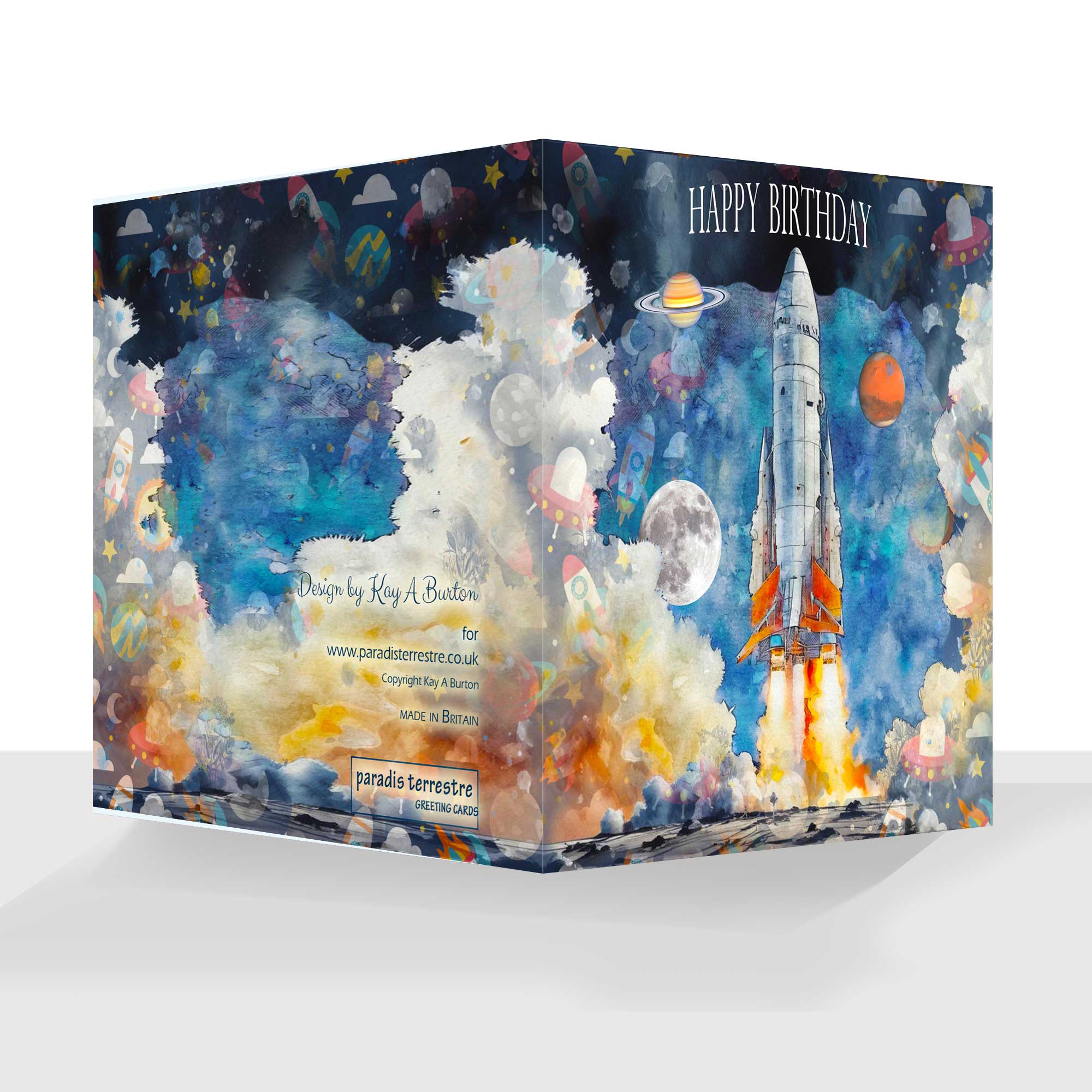 Space Rocket Birthday Card Colourful Design